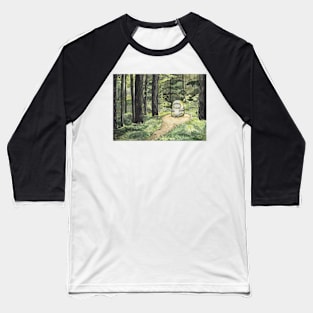 Calm Statue in Forest Watercolor Painting Baseball T-Shirt